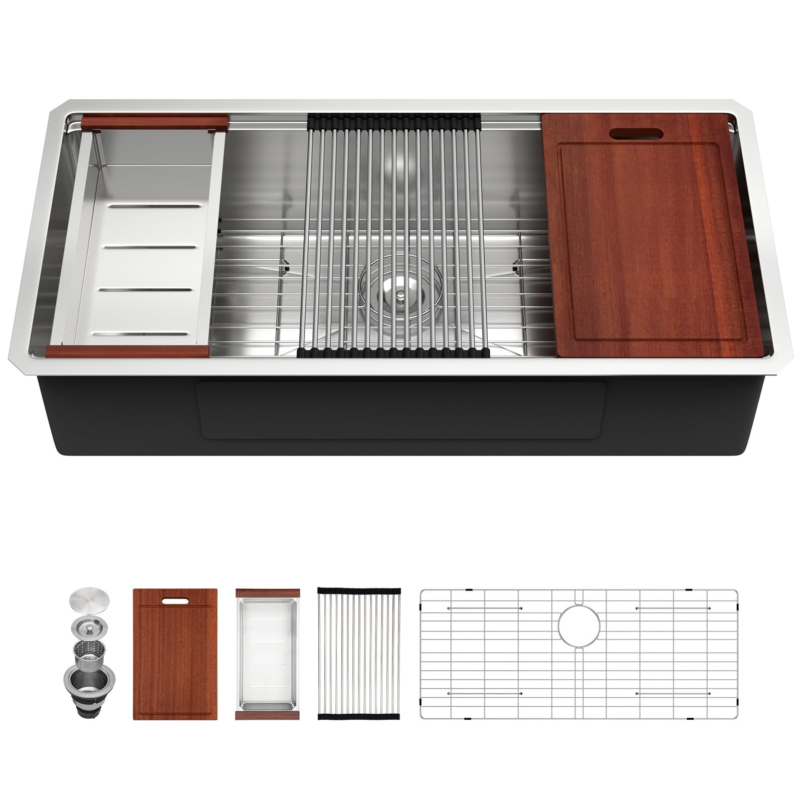 Photo 1 of Sarlai 39 Kitchen Sink Undermount - 39 x 19 Inch Undermount Sink Ledge Workstation Deep Single Bowl 16 Gauge Stainless Steel Under Counter Kitchen Sinks Basin