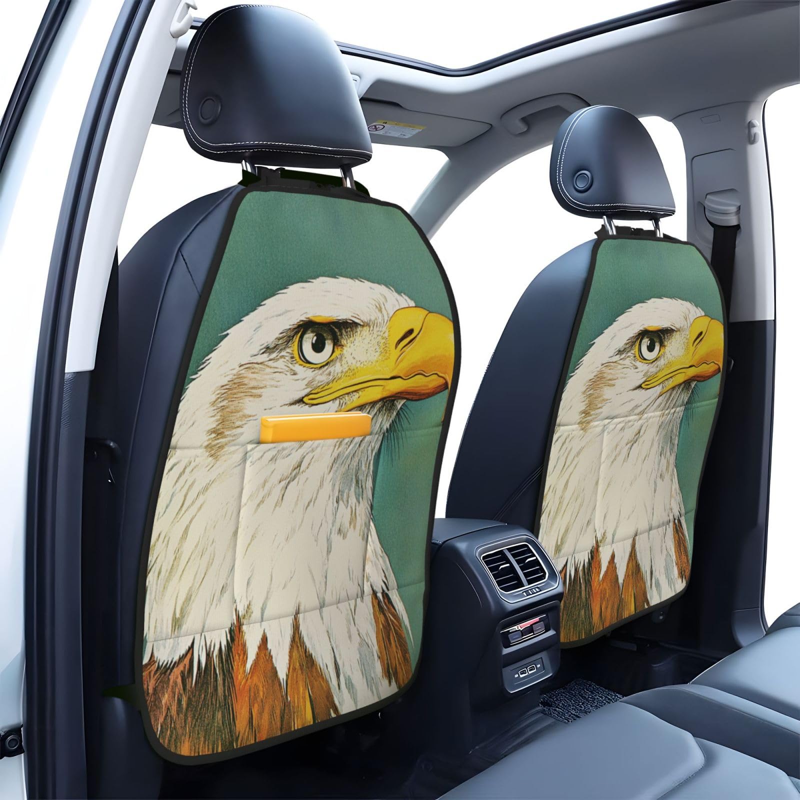 Vintage Bold Eagle Car Seat Back Kick Protectors,2 Pack Kick Mats with Storage Pockets for Vehicles to Protect from Dirt Mud Scratches