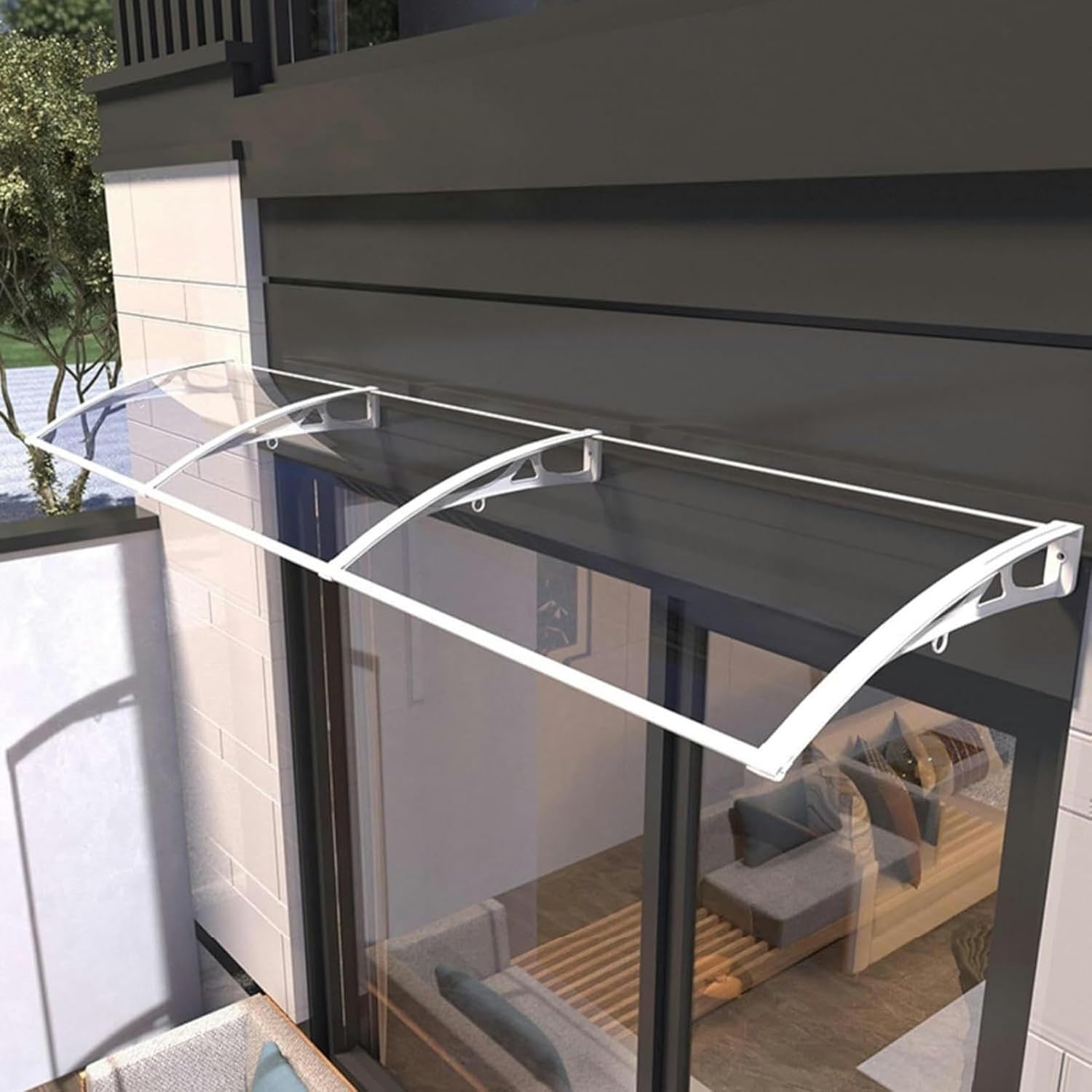 Door Awning, Aluminum Door Canopy Patio Canopy, Door Awning Window Awning Exterior, Awning for Door Entrance, Polycarbonate Cover Front for UV, Rain Snow Protection Hollow Sheet (Color : White, Size