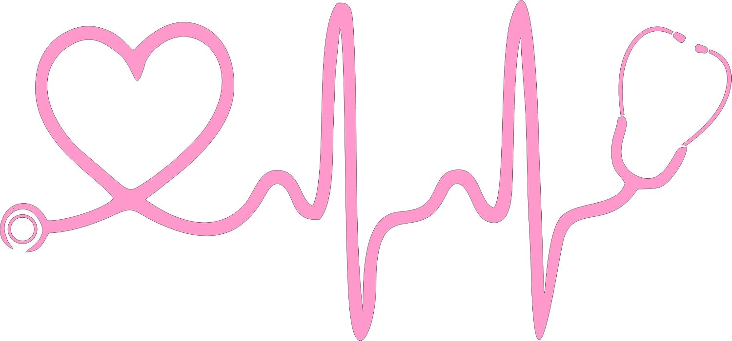 Sweet Tea Decals Stethoscope Heart (Pink) - 8" x 3 3/4" - Vinyl Die Cut Decal/Bumper Sticker for Windows, Trucks, Cars, Laptops Etc.