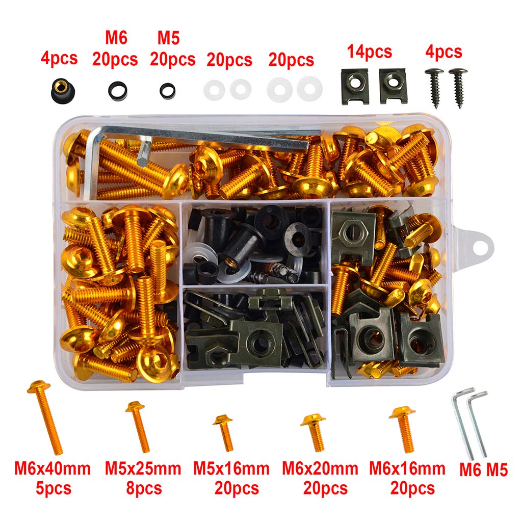 Kit 195 Pièces Vis Carénage Moto M5 M6 – Boulons Alu Anodisés 8 Couleurs (Orange) – Accessoires Custom Moto Éclatantes & Solides