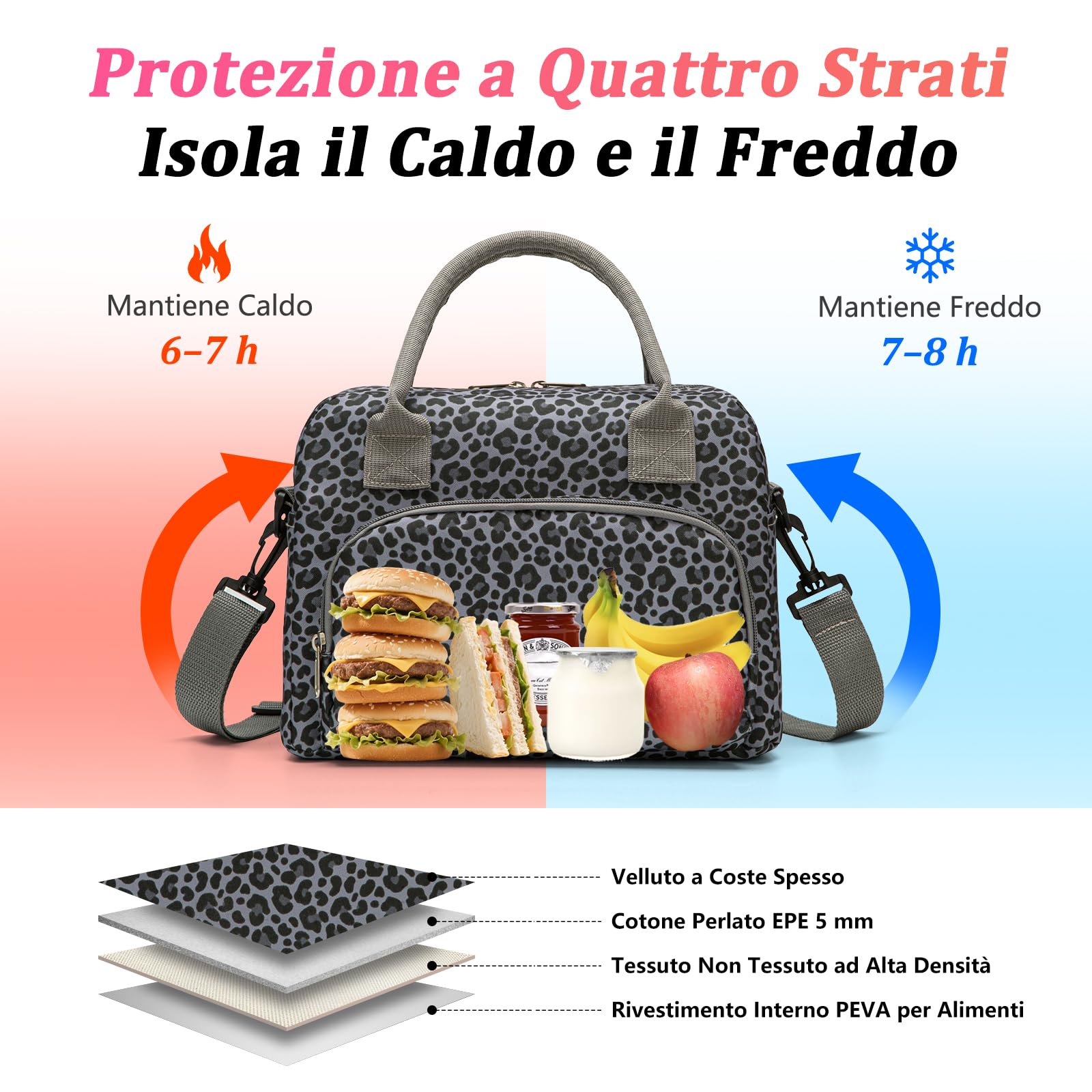 AOTM Borsa Termica Porta Pranzo Donna Uomo, Borsa Frigo con Capacità 12L, Spalline Regolabili, Facile da Pulire, Design Multi-Tasca, Portatile per Ufficio Scuola Viaggio Picnic