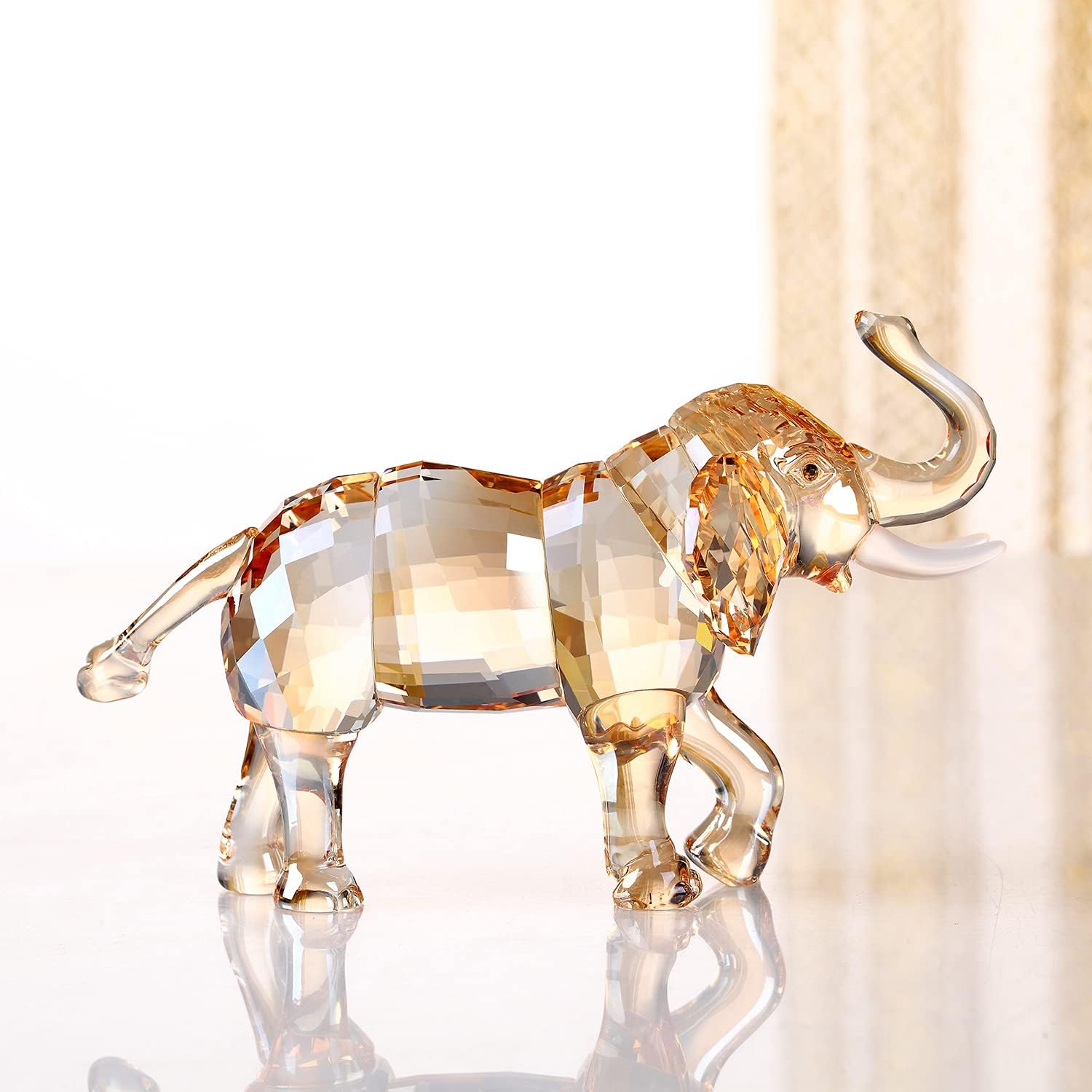 Crystal Lucky Elephant Figurine Collection Ornament Statue Animal Collectible Home Decor (Gold) : Home & Kitchen