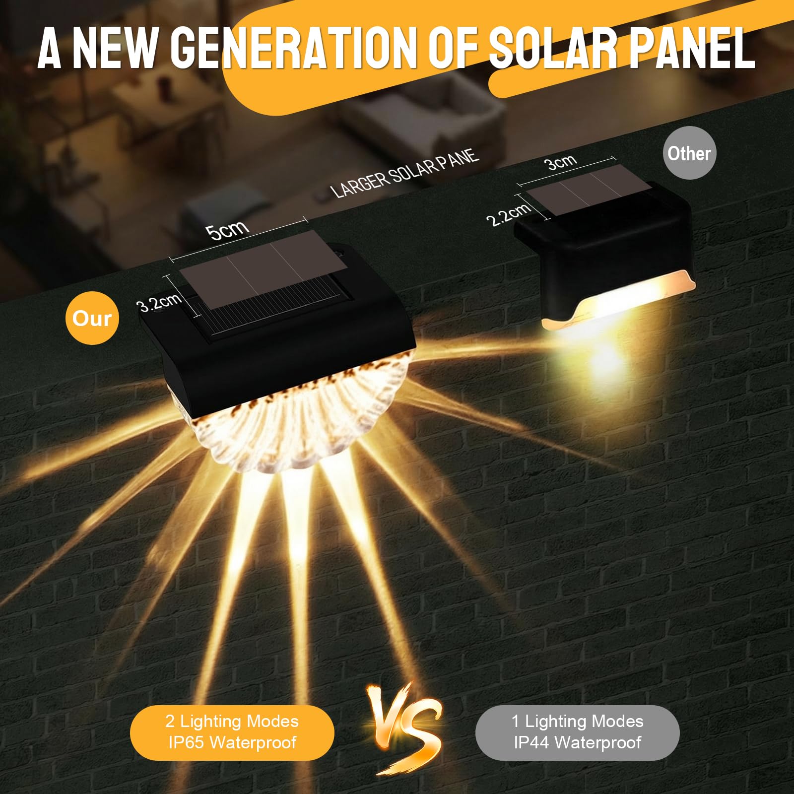 Lampada solare a LED per esterni, impermeabile, 6 pezzi | Lampada solare da parete per esterni, per terrazza, giardino e gradini, bianco caldo