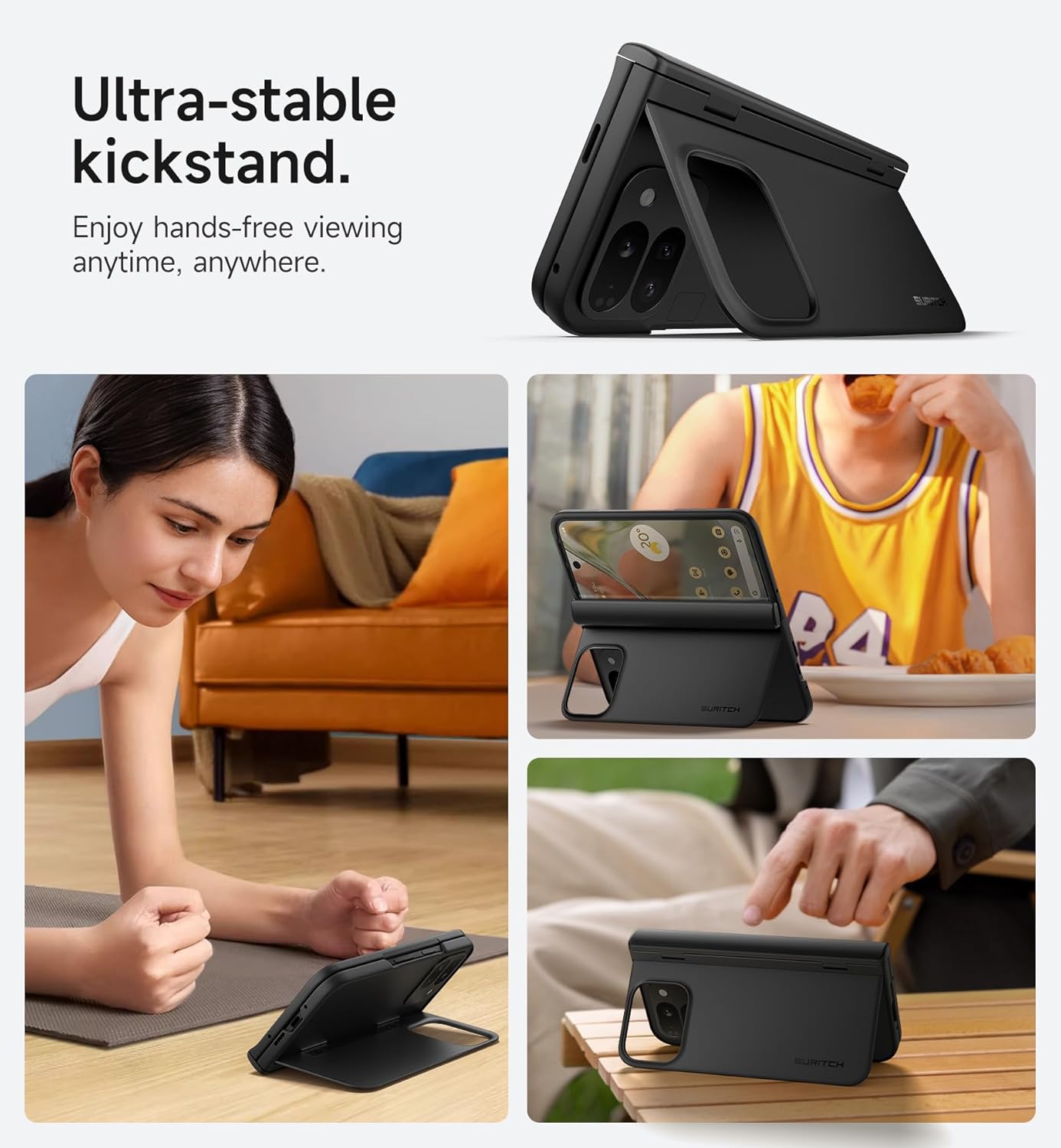 SURITCH for Google Pixel 9 Pro Fold Case, Built-in Kickstand, Screen Protector, Hinge Protection, Phone Case for Pixel 9 Pro Fold (2024), Black