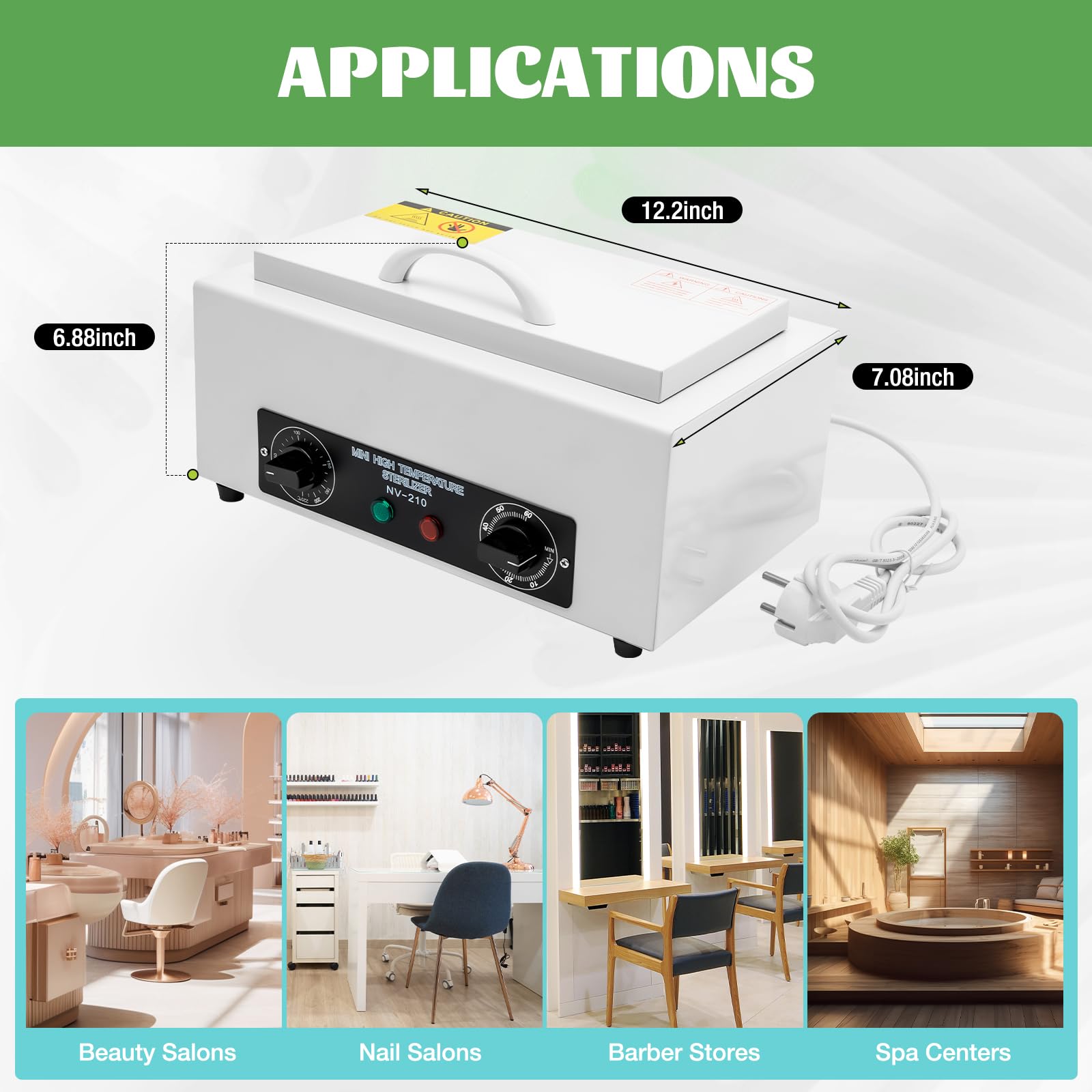 Sterylizator gorącym powietrzem 300W, dezynfekcja 220°C, urządzenie sterylizujące wysokotemperaturowe, szafka dezynfekcyjna do narzędzi do paznokci, salon piękności, timer 1-60 minut (biały, bez
