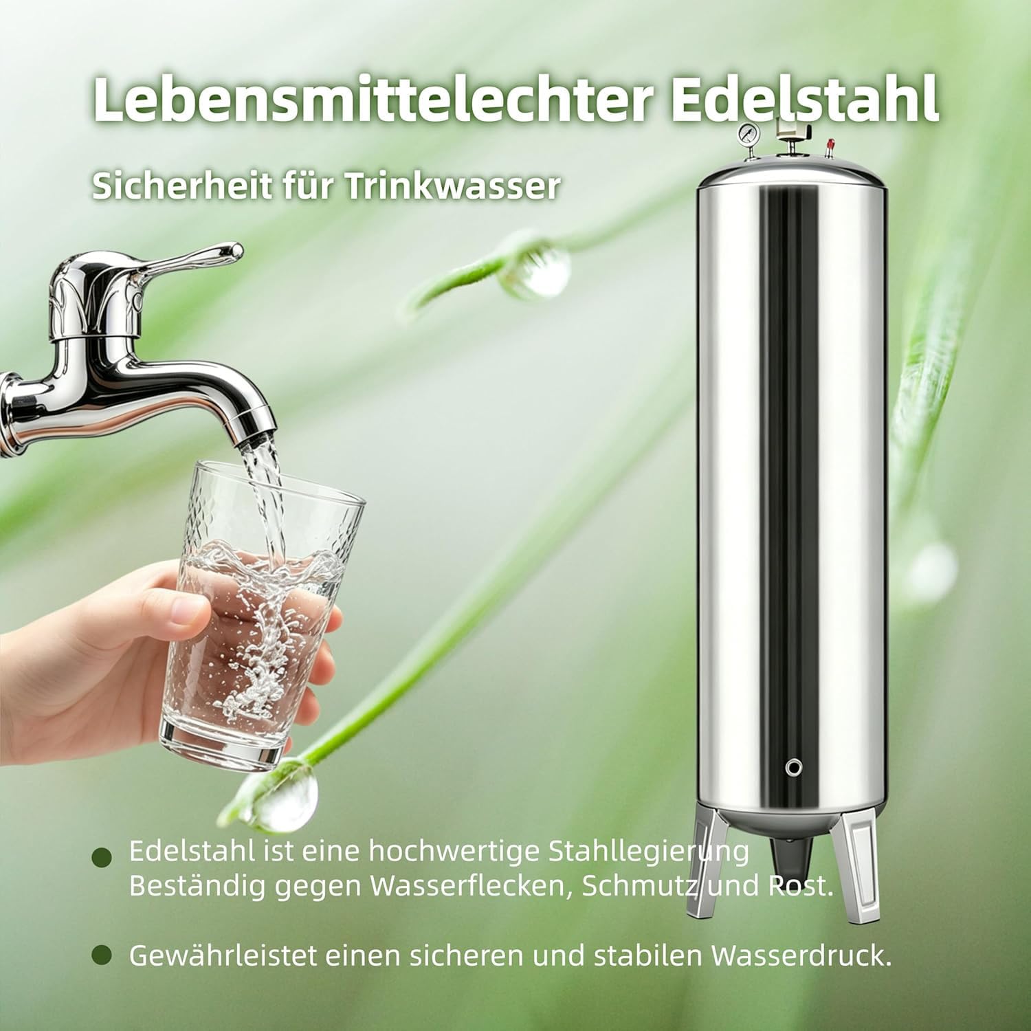 Surpresseur Réservoir sous Pression d'eau d'acier Inoxydable de Ménage, Alimentation en Eau Automatique du sous-Sol - Capacité Kit D'installation Complet,01,200 L