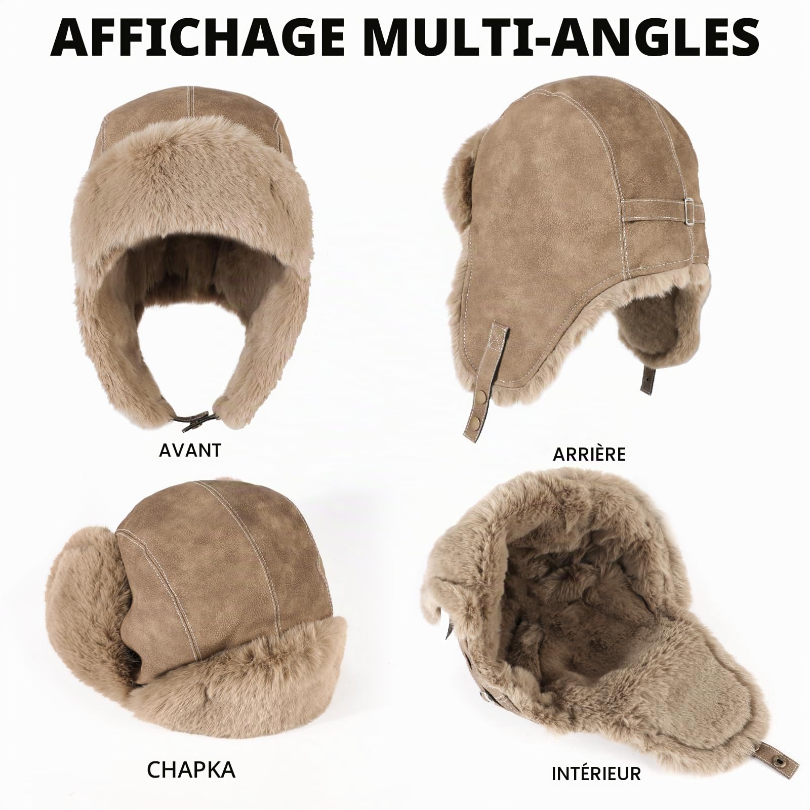 TAGVO Chapeau Trappeur d'hiver avec Protège-Oreilles, Chapka Épaisse pour Hommes et Femmes, Ushanka Russe, Bonnet Doublé en Polaire, Chaud et Coupe-Vent pour Temps Froid