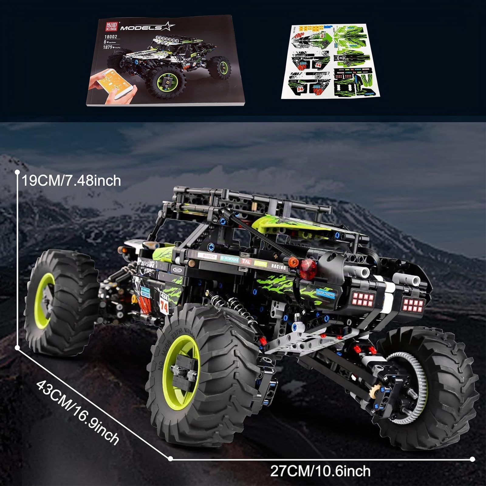 Mould King 18002 RC Off-Road Climbing Car Building Set - 1879 Pezzi 4x4 Kit di modelli di camion tecnico con funzioni di alimentazione, App e telecomando Progetto di ingegneria meccanica per adulti