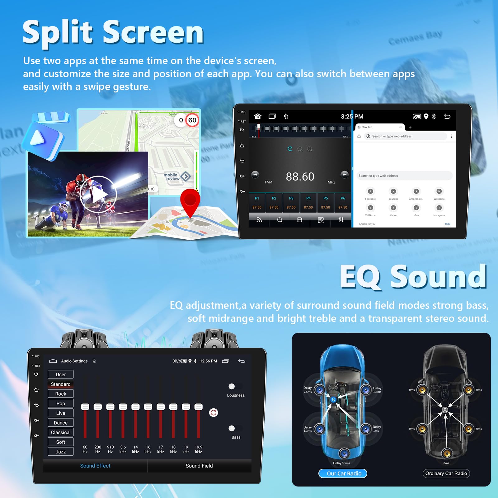 Android Auto Stereo per Ford Focus Mk2 Mk3 Exi MT 2 3 2004-2011, 2+64G Wireless Carplay Autoradio con Touchscreen GPS Navi/WiFi/FM/RDS/SWC/Canbus/Bluetooth/EQ + Telecamera Posteriore