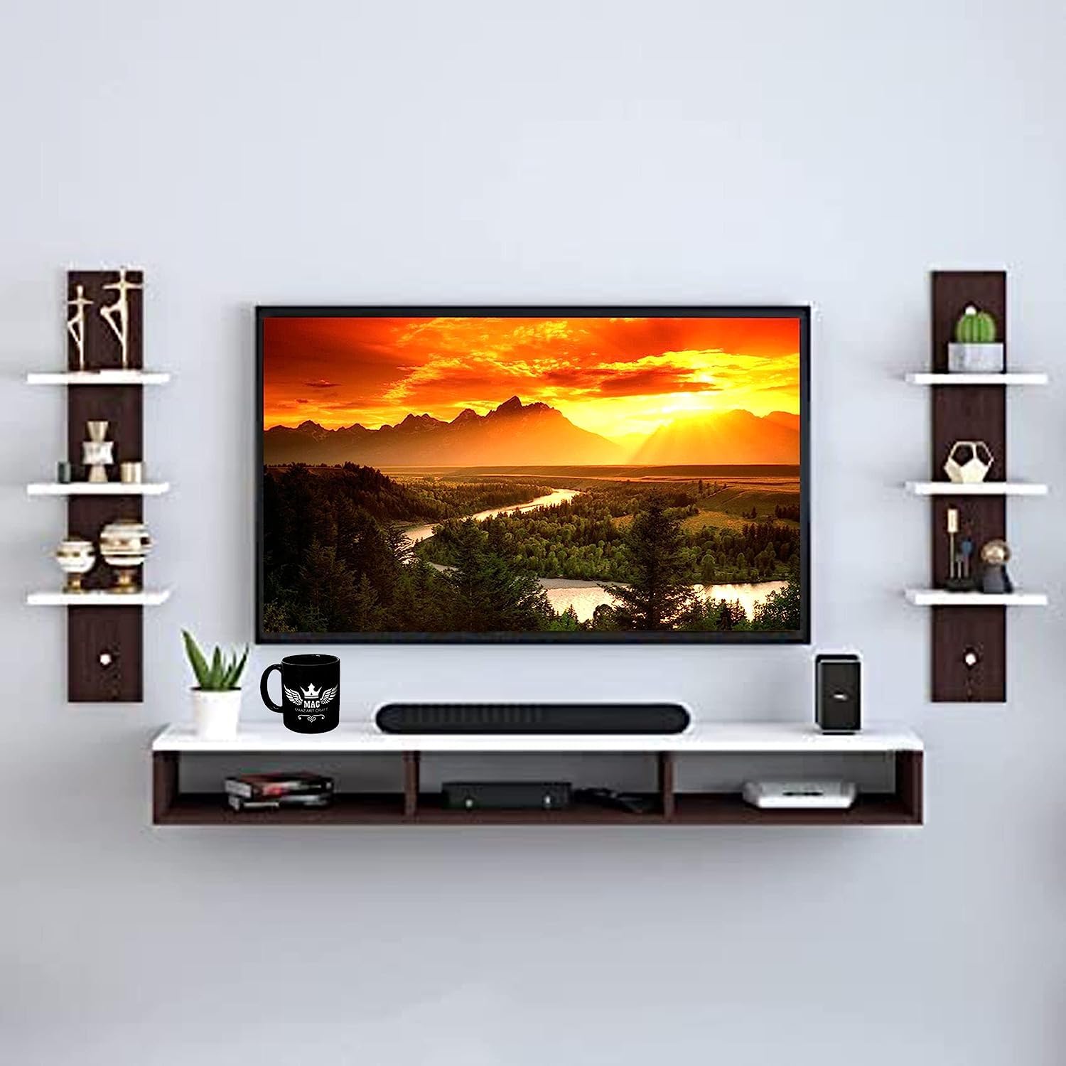 Maaz Art & Craft Wooden Tv Entertainment Unit/Tv Cabinet For Wall/Set Top Box Holder For Home/Wall Set Top Box Shelf Stand/Tv Stand Unit For Wall For Living Room (White,Brown) (B0CC9L66NV) Amazon Price History, Amazon Price Tracker
