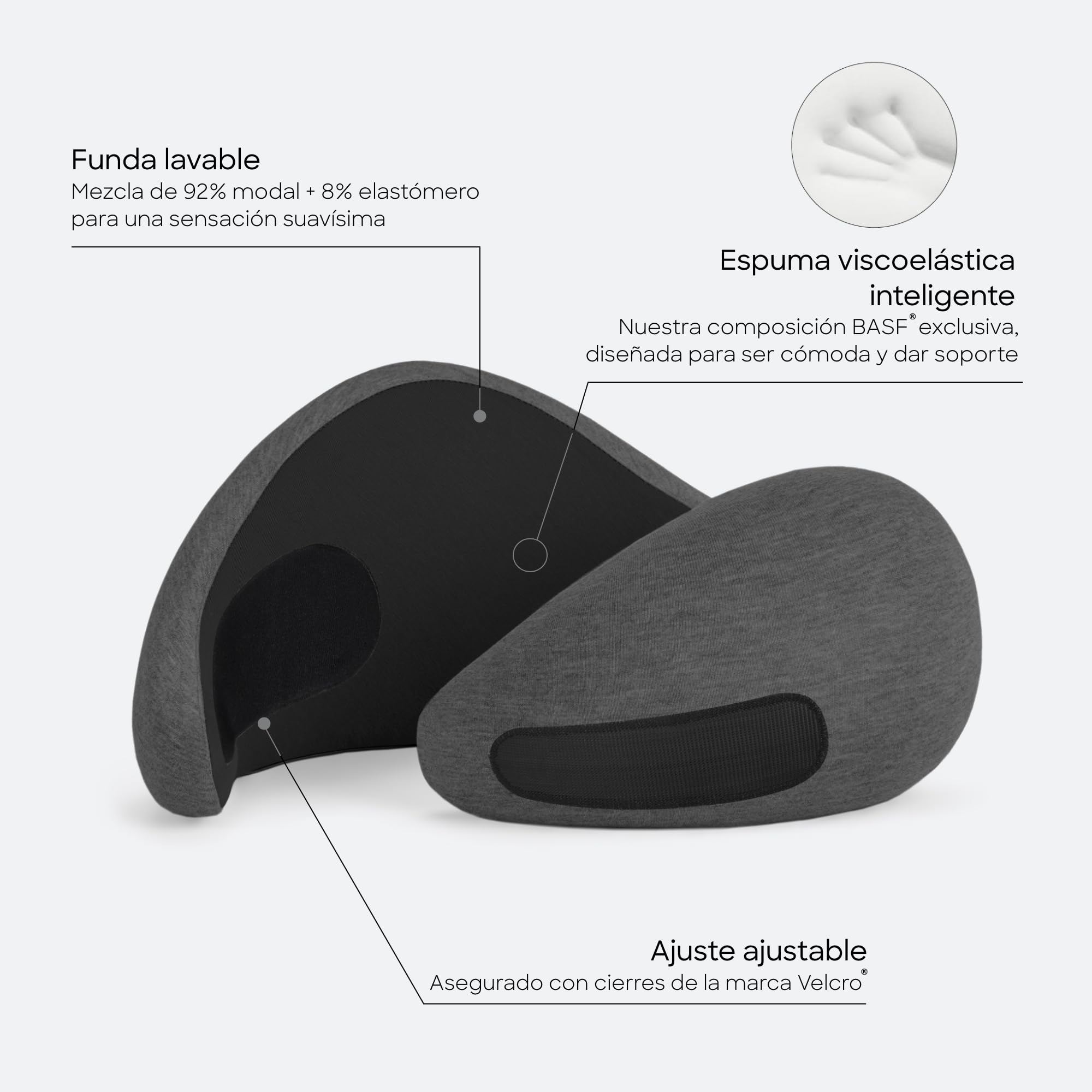 Ostrichpillow Go Neck Pillow Almohada de Viaje Espuma Memoria Diseño Ergonómico 360º Lados Asimétricos Funda Lavable Modal