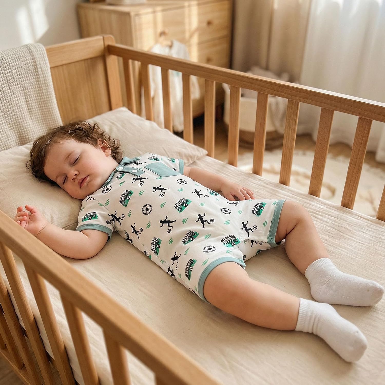 Sasaerucure Newborn Infant Baby Boy Soccer Outfit Short Sleeve Button Down Onesie One Piece Summer Romper Clothes