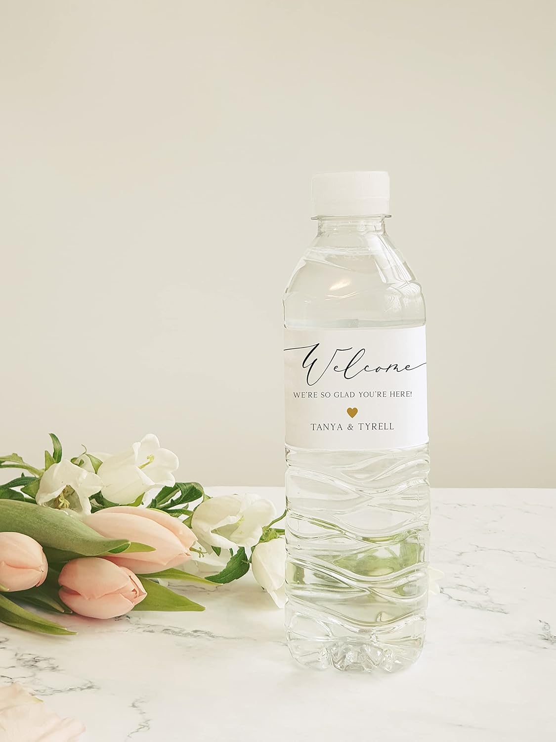 Water Bottle Labels - Welcome Wedding Label, Gold Heart Design, Wedding Welcome Bag Stickers. Water Bottle Stickers, Bottle Wrapper, Personalized