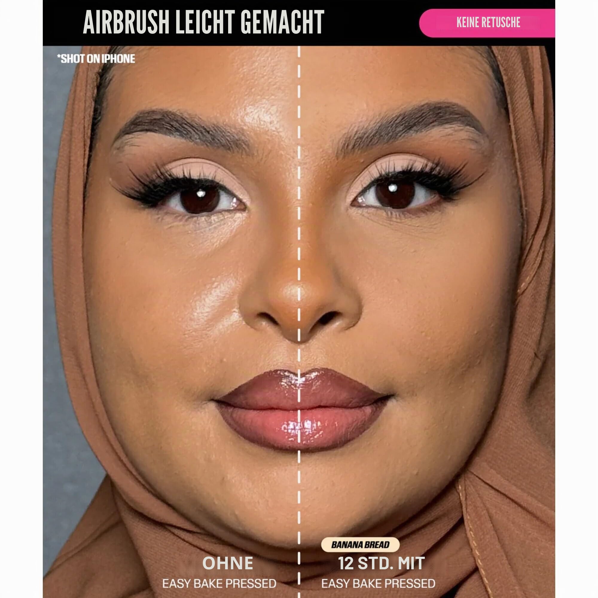 HUDA BEAUTY Easy Bake Pressed Powder, Banana Bread, Mattierender Puder, Vegan, Tierversuchsfrei, Mattes Finish, 12h Glanzkontrolle