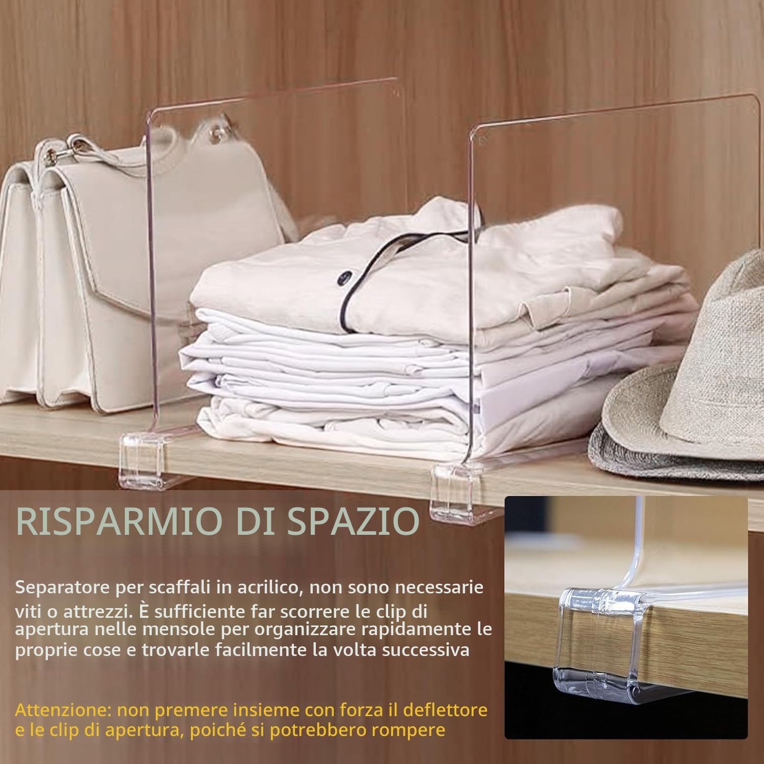 8 separatori per scaffali in acrilico trasparente, divisori multifunzionali, 30 x 20 cm, divisori per armadio per camera da letto, cucina, armadi e organizzazione, URH006-CLOTHE