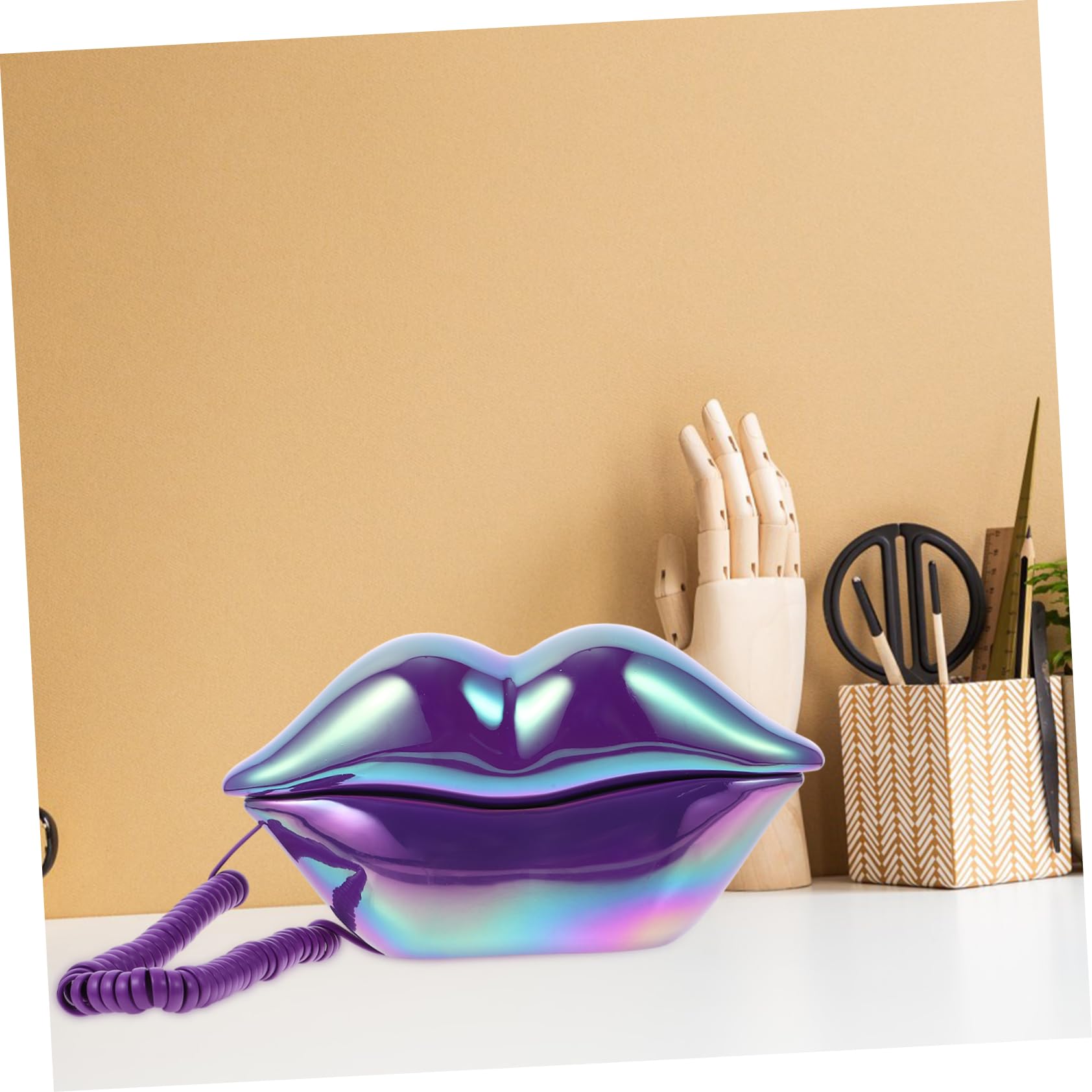 ARTIBETTER Lips Land Line Phone Creative Dial Phone Ornament for Home Charming Lip Decoration Shiny Stylish Compact Design Present for Celebrations Special Occasions