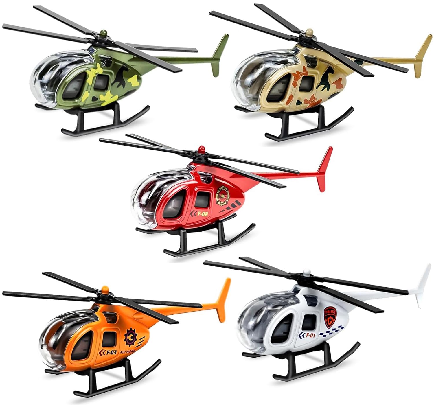 VorPrillynt Helicopter Toy, 5 Pack Alloy Planes, Boys Plane Playset, Play Helicopters Vehicles, Durable Design Gifts for Kids Over 14 Years Old
