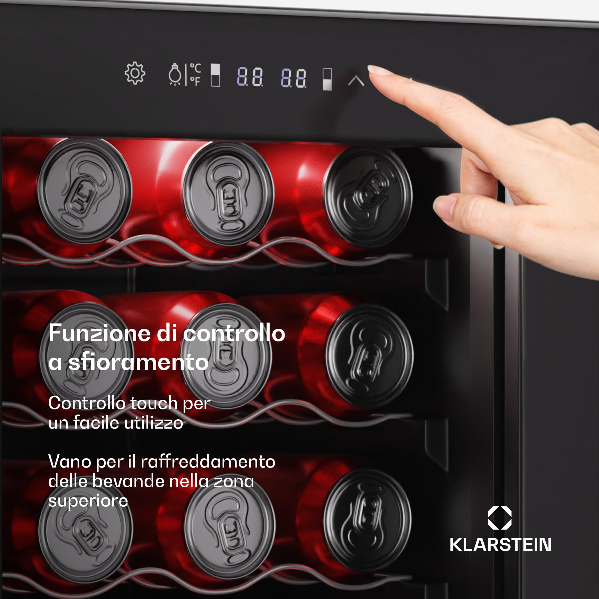 Klarstein Bovella 44 Duo+ - Cantinetta per Vini, 44 Bottiglie, Doppia Temperatura 5-18°C, Touch Control, LED, UV, A Libera Installazione