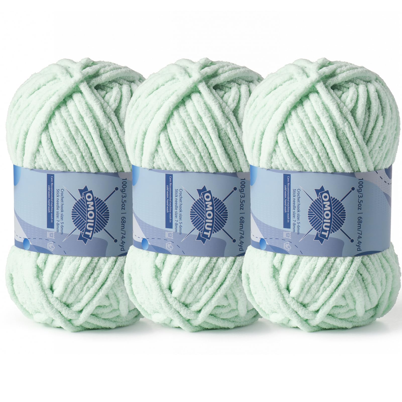 3 Pack Chunky Chenille Yarn for Crocheting, Baby Yarn for Crocheting Soft Blankets, Bulky Yarns for Crochet Amigurumi, 300g (223yds) Fluffy Velvet Yarns for Hand Knitting (3 Baby Green)