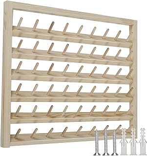 Wooden Thread Holder 54 Spool Rack, Wall-Mounted Sewing Organizer with Screws, Rustic Thread Storage for Embroidery, Craft Supplies, and Hair Bands – Perfect for Neat and Accessible Sewing Spaces
