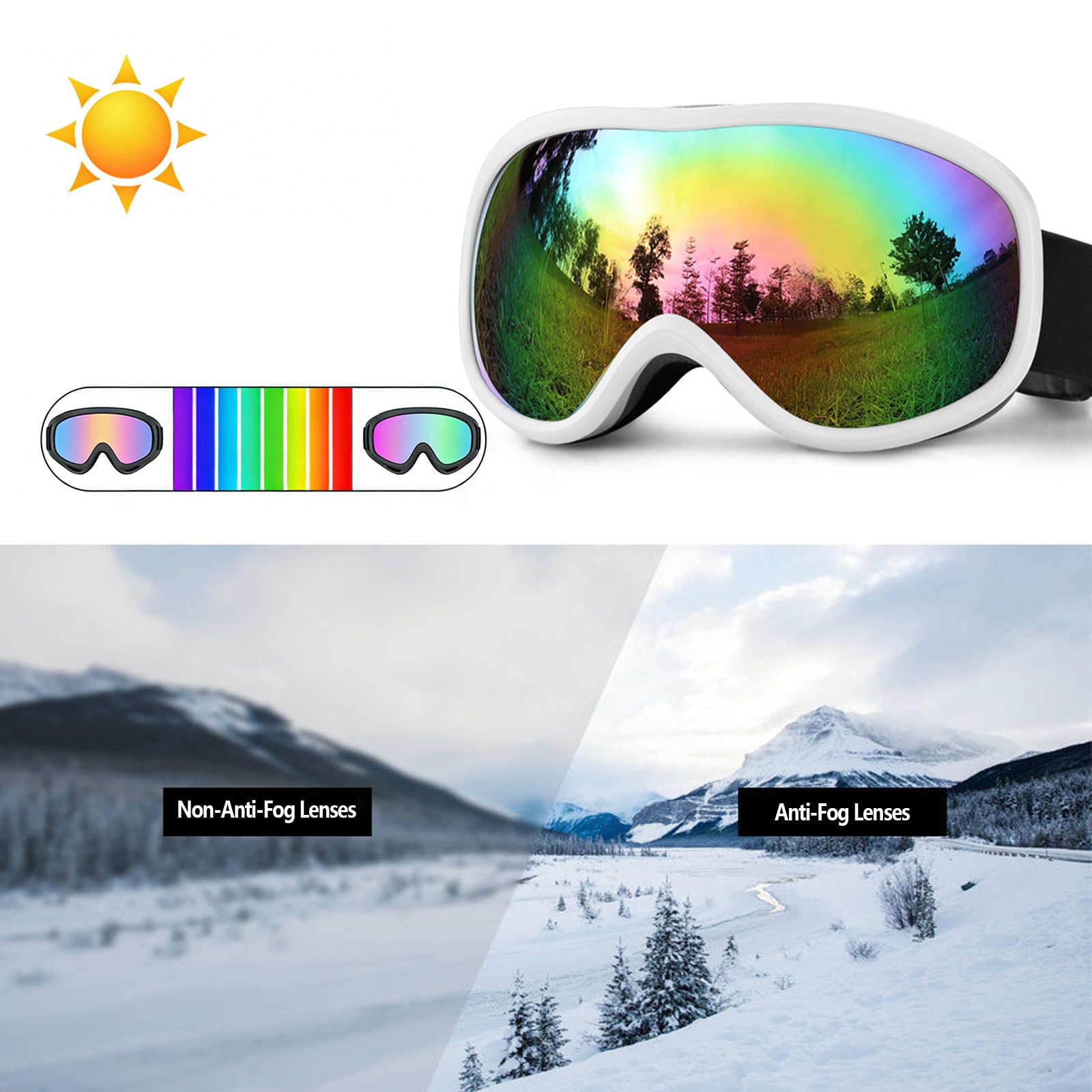 Occhiali da Sci per Uomo e Donna, Occhiali protettivi per Sport Invernali con Doppia Lente antiappannamento, Occhiali da Neve e Snowboard, Occhiali protettivi Antivento B