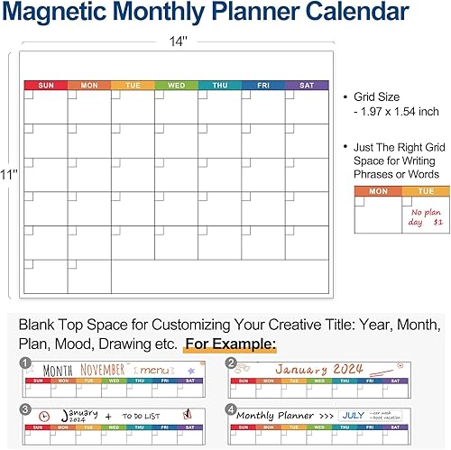 Miniatura 2 de Calendario magnético de borrado en seco, planificador mensual y pizarra blanca en blanco para refrigerador, paquete de 2 pizarras blancas magnéticas