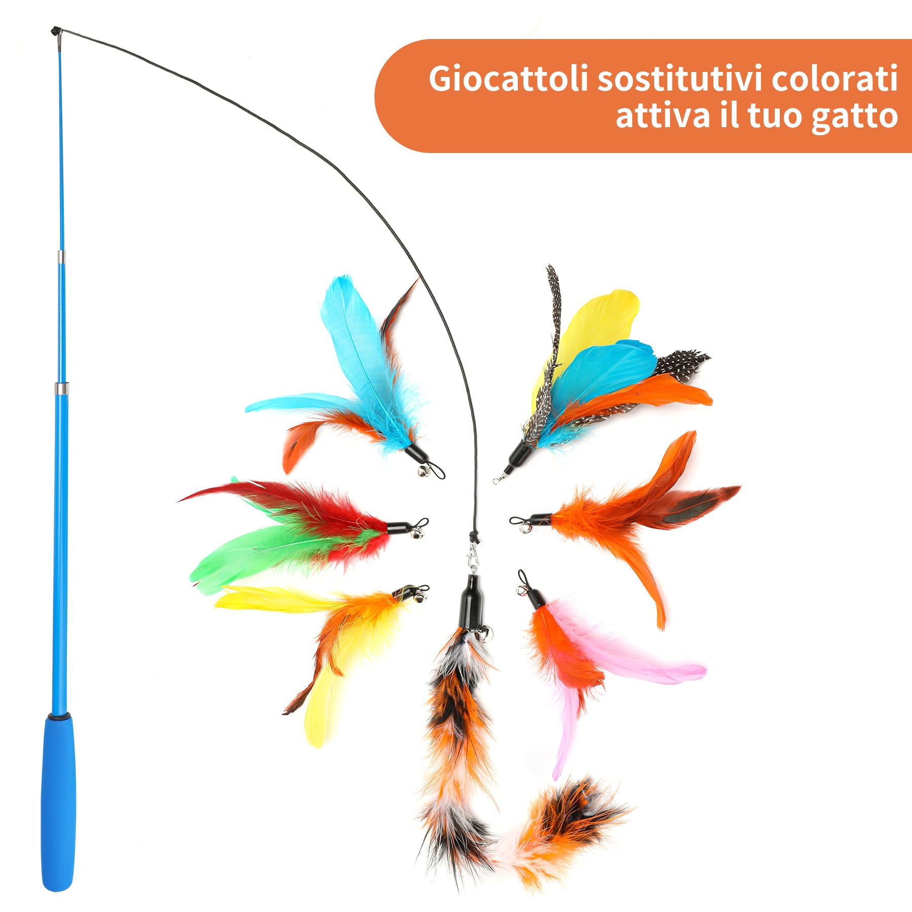 Toozey Giocattolo Interattivo per Gatti - 16 Pezzi con Campanelle, Piume Dangler, Bug, Pesce e Giocattoli a Scomparsa - Include Custodia