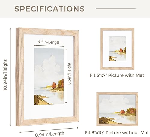 Miniatura 3 de Marco de fotos de 8 x 10 pulgadas, marco de madera natural de 8 x 10 pulgadas con paspartú para 5 x 7, marco de madera rústica de 8 x 10 pulgadas