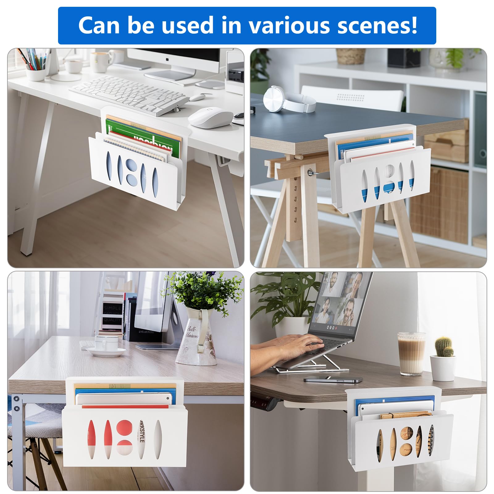 Soporte Lateral para Ordenador portátil, de Acero, sin Necesidad de taladrar, para MacBook Pro/Air, portátil, iPad, Libros (Doble Capa Blanca)