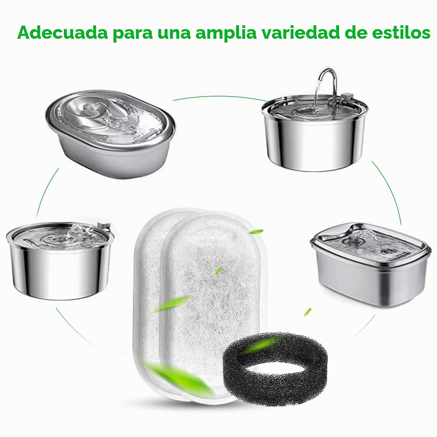 20 filtros de fuente para gatos, incluyendo 10 filtros de carbón y 10 esponjas de espuma, para una amplia gama de fuentes de acero inoxidable para gatos