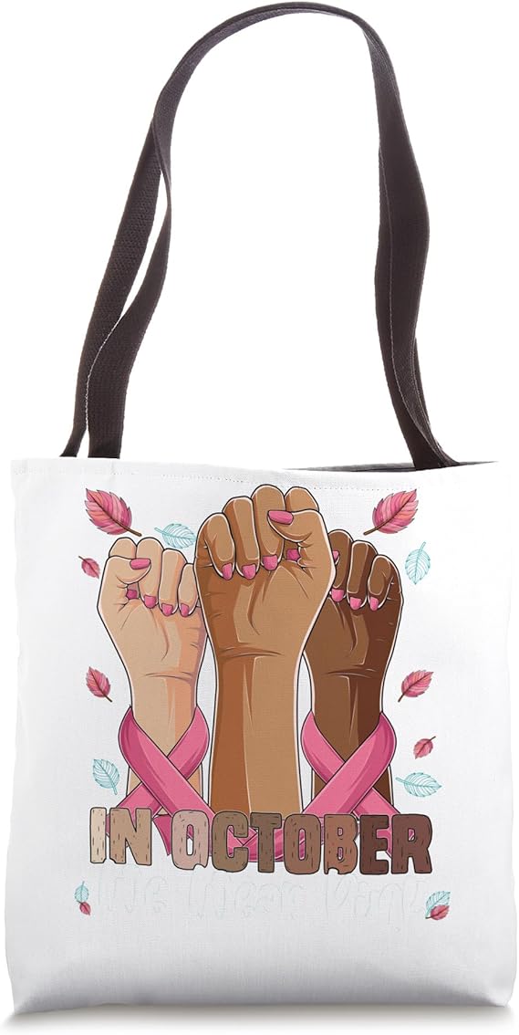 In October We Wear Pink Sugar Skull Halloween Breast Cancer Tote Bag