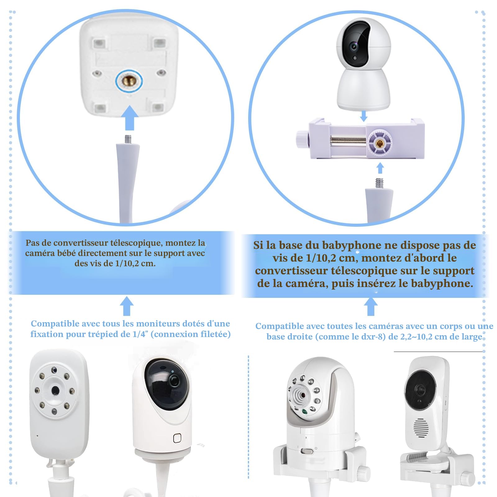 Raxfekro Support universel pour babyphone - Clip pour caméra de bébé - Support de téléphone portable - Compatible avec la plupart des babyphones pour lits d'enfant