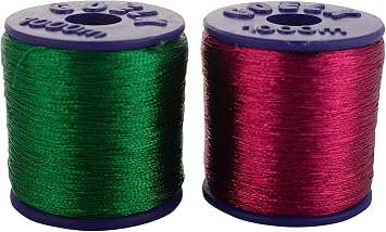GOELX Zari Threads Green And Rani Pink,For Beading-Jewellery Making/ Decorations/Crafts, Pack Of 2