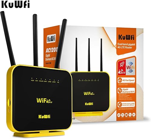 Miniatura 9 de KuWFi Router 4G LTE Cat12 1200Mbps Dual Band Gigabit WiFi Celular Cloud SIM Router Antena externa con datos de 2 GB de largo alcance inalámbrico LTE