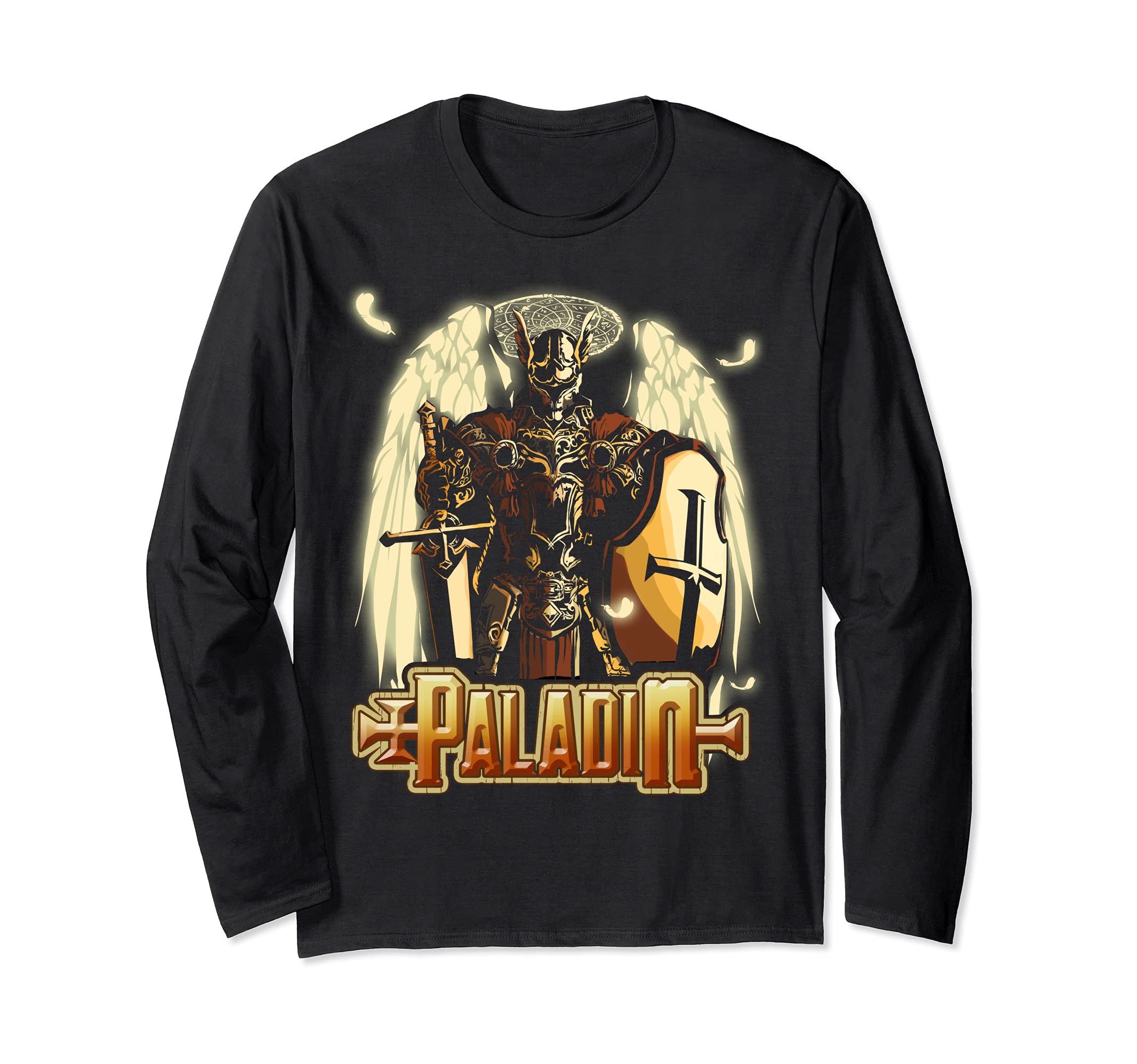 Paladin Fantasy D20 Roleplaying Tabletop RPG Gamer Graphic Long Sleeve T-Shirt, Black