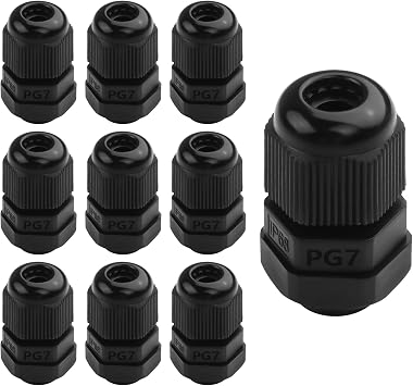 GINTOOYUN 10Pcs PG7 Cable Gland, Plastic Waterproof Adjustable 3-3.5mm IP68 Cable Gland Joint, Wire Protector with Rubber Gaskets PG7
