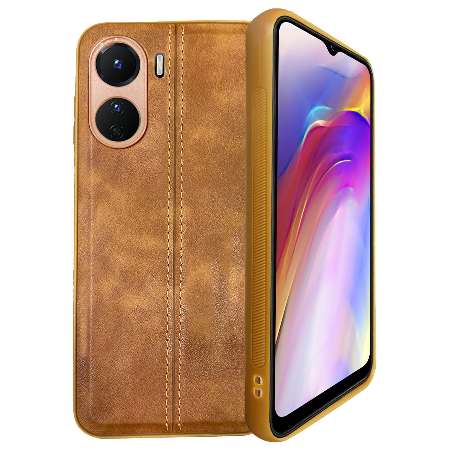 A rtistque Premium Thread Leather Back Cover Case for Vivo Y56 5G / Vivo Y16 | Drop Protection | Smooth Grip | Raised Camera Edges - Brown (B0CDCHGHP7) Amazon Price History, Amazon Price Tracker