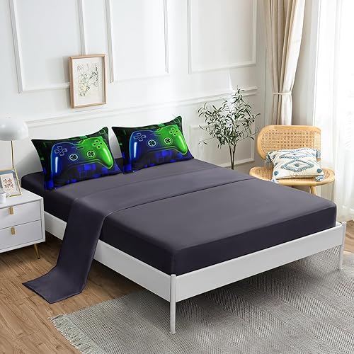 Miniatura 10 de ROWADALO DJT5037Full - Juego de ropa de cama en una bolsa de 6 piezas para niños y adultos, juego de edredón de tamaño matrimonial con sábana