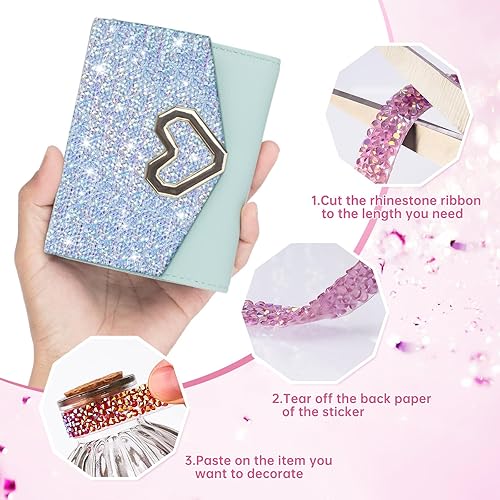 Miniatura 10 de NiArt Cinta autoadhesiva de diamantes de imitación de cristal, 6 rollos, 0.4 in de ancho, total de 6 yardas, multifuncional, decorativa, piedras