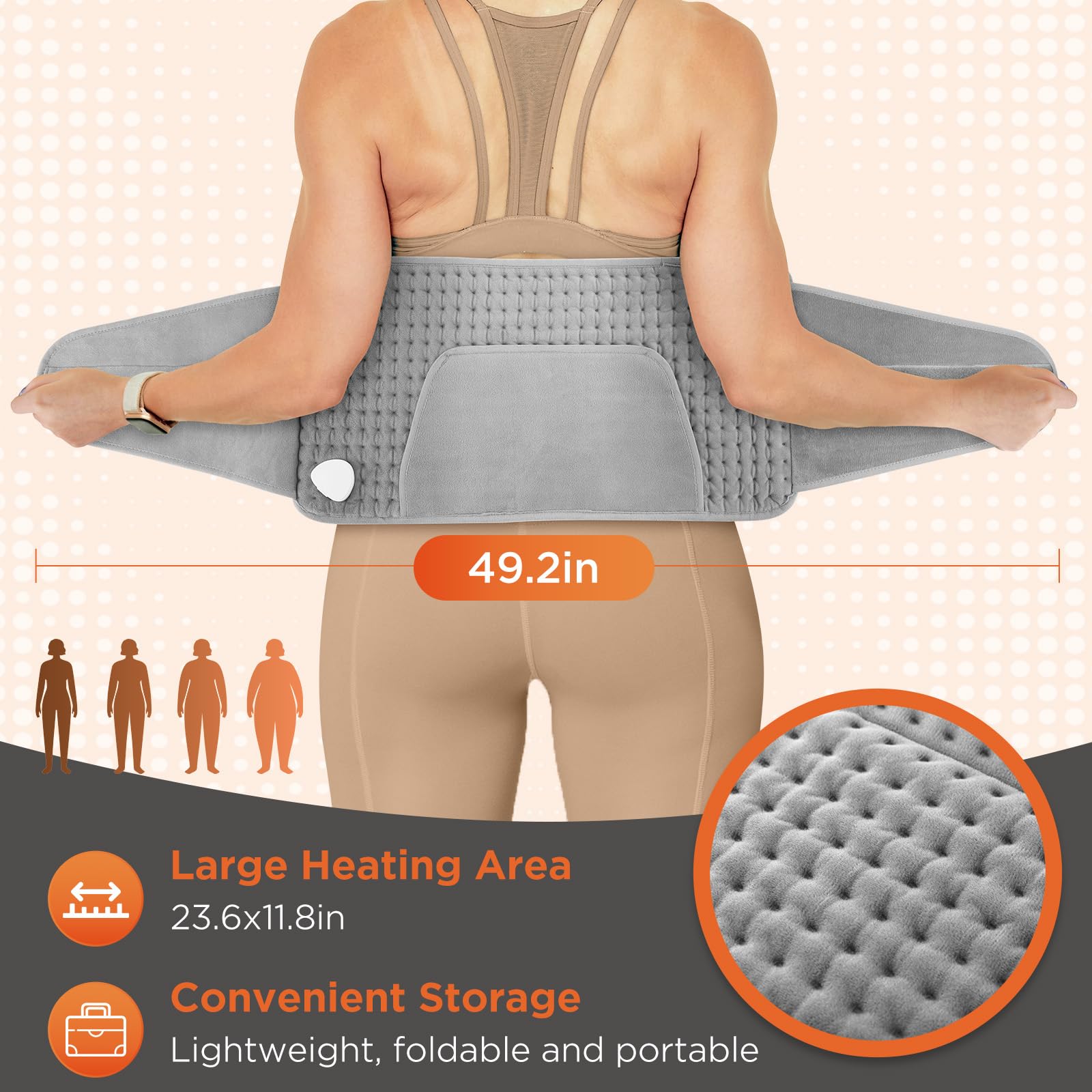 Coperta elettrica contro il mal di schiena, 30 x 120 cm cuscino termico per dolori di regolazione, pad riscaldante per schiena, 10 livelli di calore, 4 timer, funzione di riscaldamento rapido,