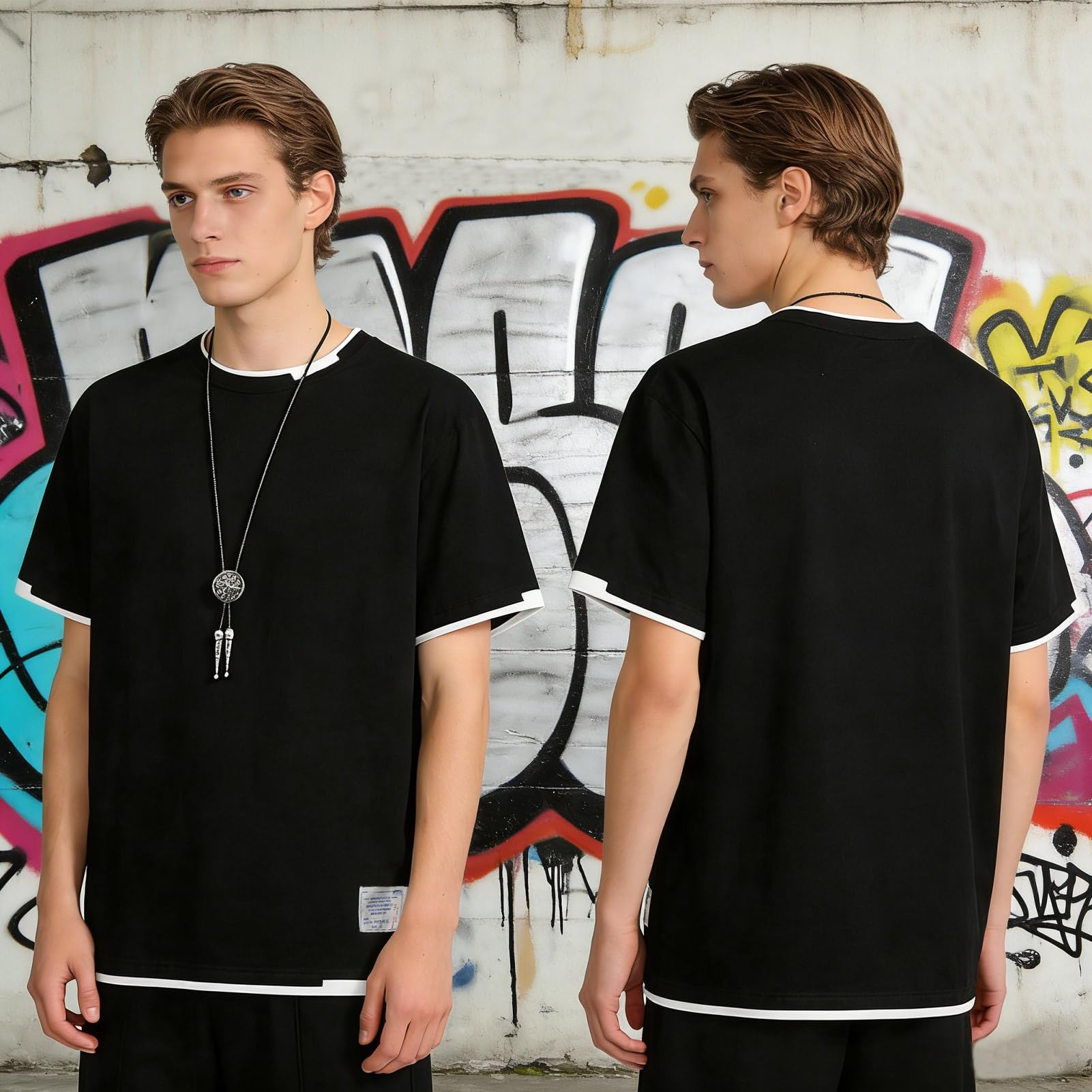 Pack de 3 Camisetas Hombre Manga Corta Cuello Redondo Algodón Playeras Casual Estampado T-Shirt