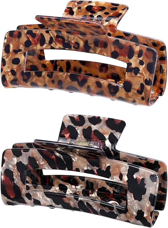 Pinzas para el cabello de tortuga de 4 pulgadas, pasadores de plátano acrílicos grandes, pinzas para la mandíbula, accesorios para el cabello elegantes con estampado de leopardo de sujeción fuerte a la moda para mujeres cabello fino y grueso (2 unidades)