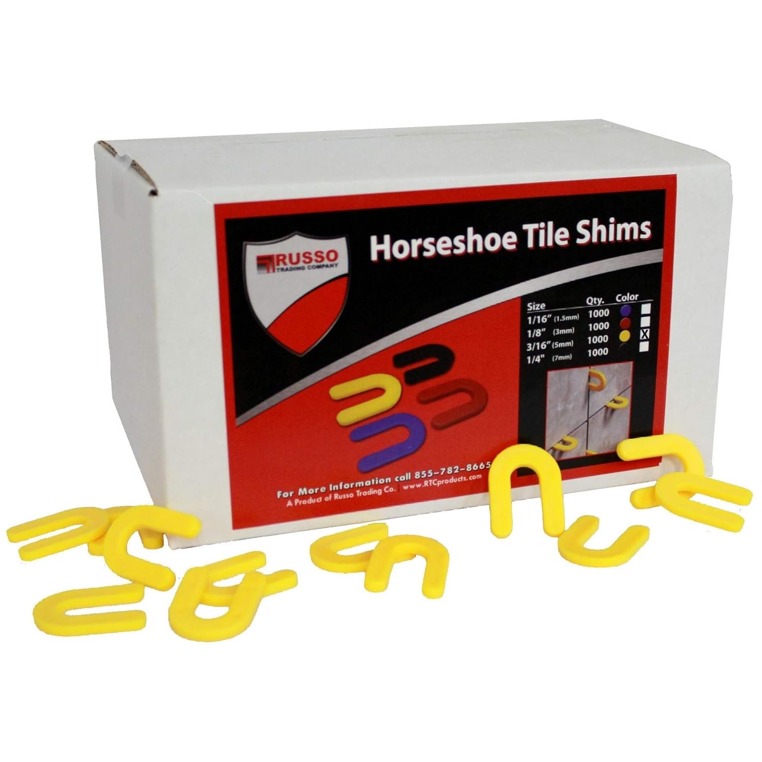 3/16" Horseshoe Tile Spacers, 1000pc, Yellow, Reusable, Great for Marble, Granite, Vertical Stone or Large Format Tile