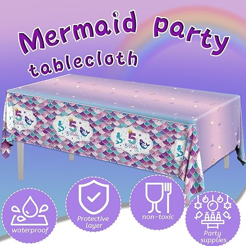 Miniatura 6 de HAKOTI Mantel de 5 sirena, juego de 3 piezas de decoración de fiesta de sirena de sirena, manteles de cumpleaños, manteles de fiesta de sirena para