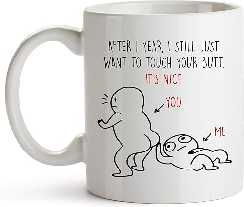 YouNique Designs Taza de aniversario de 1 año para novio y novia, 11 onzas, Taza de café de aniversario de boda de un año para marido y esposa,
