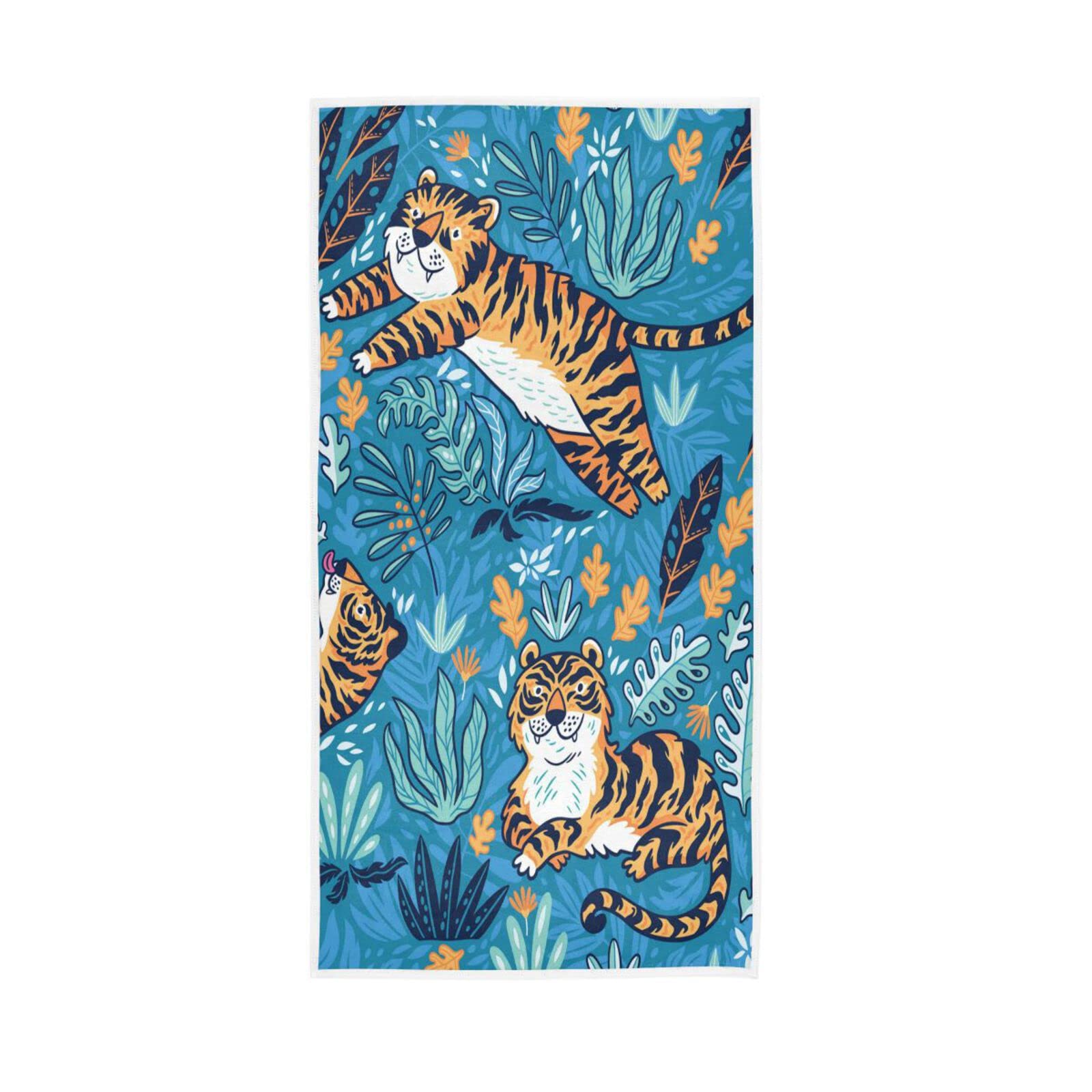 LSRCPD Hand Towels Cute Tiger Print Decor Fingertip Soft Face Towel Absorbent Bathroom Kitchen Towels