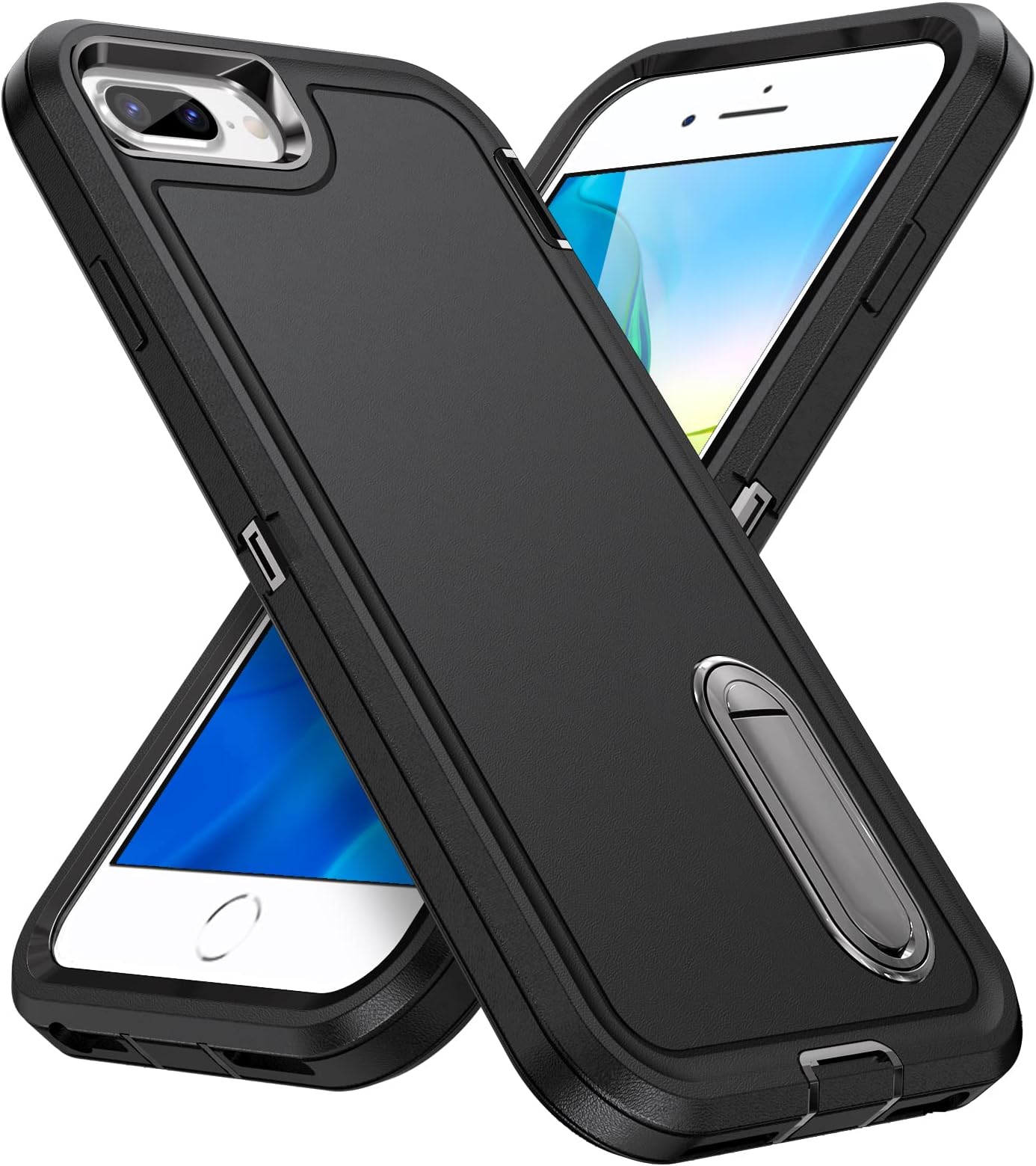 IDweel for iPhone 8 Plus/7 Plus/6S Plus/6 Plus Case with Kickstand, Heavy Duty Protection, Shockproof, Anti-Scratch, Slim Fit, Black