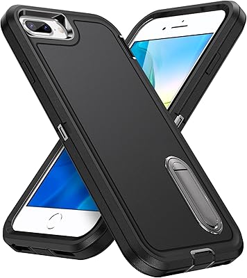 IDweel iPhone 8 Plus Case with Stand,iPhone 7 Plus/iPhone 6S Plus/iPhone 6 Plus Case with Build-in Kickstand,Heavy Duty Protection Shockproof Anti-Scratch Slim Fit Protective Durable Hard Cover,Black