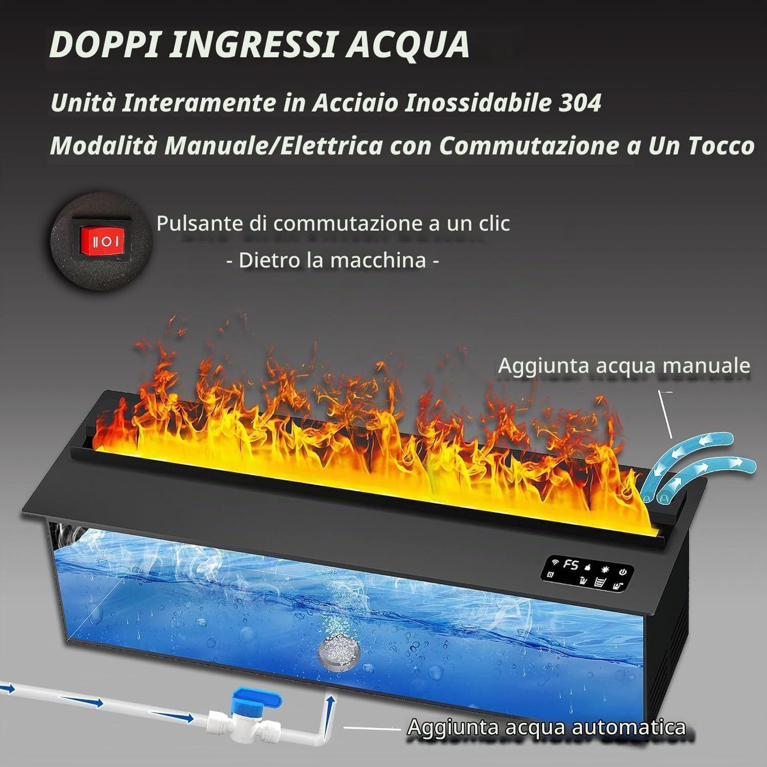 Camino a vapore Mexhom, Camino elettrico a fiamma 3D, 150cm Nessun calore | 3D effetto fiamma, adatto per camera da letto, soggiorno, mobili, animali domestici, umidificatore, silenzioso